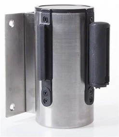 QueuePole.Economy Wall Mounted Retractable 7' Stanchion Belt - Black & Silver -Displays2go Shop wmsll25bk2.ra4 preview