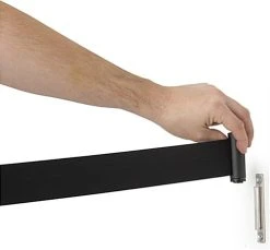 QueuePole.Economy Wall Mounted Retractable 7' Stanchion Belt - Black & Silver -Displays2go Shop wmsll25bk2.ra6 preview