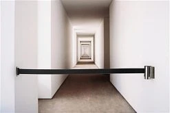 QueuePole.Economy Wall Mounted Retractable 7' Stanchion Belt - Black & Silver -Displays2go Shop wmsll25bk2.renv preview