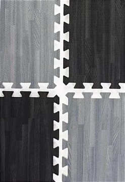 10’ X 10’ Interlocking Foam Mats, Set Of 26 Flooring Tiles - Black & Gray Wood Grain