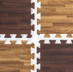 10’ X 10’ Interlocking Foam Mats, 26 Flooring Tiles - Cherry & Dark Oak Wood Grain