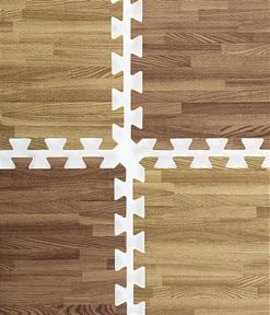 10’ X 10’ Interlocking Foam Mats, 26 Flooring Tiles - Dark & Light Oak Wood Grain