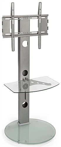 TV Stand For Floor With Adjustable Glass Shelf, Fits Monitors 25 - 52-Inch - Silver