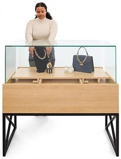 45" Glass Display Case With Locking Drawers, Frameless, Ships Assembled - Wood Grain -Displays2go Shop xdcp2n.ra7 preview